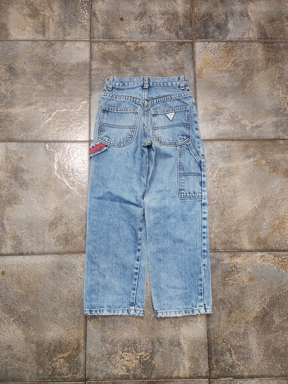 Vintage 90s Guess USA Boy's 6X 21x20 Baggy Denim Carpenter Blue Jeans